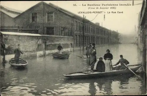 Ak Levallois Perret Hauts de Seine, Inondations 1910, Rue Cavé