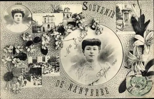 Ak Nanterre Hauts de Seine, Mlle. F. Sabé, Couronnement de la Rosiere 1906