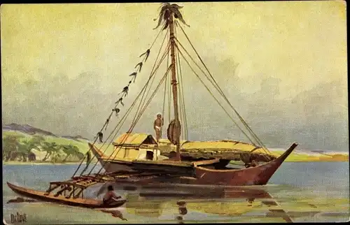 Künstler Ak Rave, Chr., Marine Galerie 122, Boot mit Ausleger von den Marschallinseln, Jetztzeit