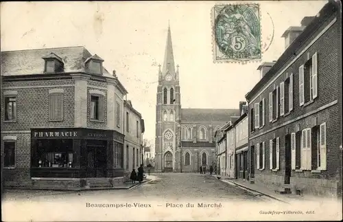 Ak Beaucamps le Vieux Somme, Place du Marché, Pharmacie