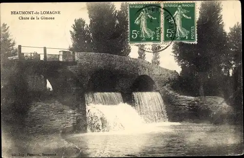 Ak Beaumont de Lomgane Tarn et Garonne, Chute de la Gimone