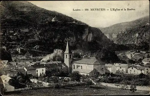 Ak Meyrueis Lozère, L'Eglise et le Rocher