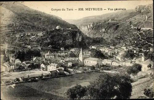 Ak Meyrueis Lozère, Vue générale, Gorges du Tarn, Blick auf den Ort