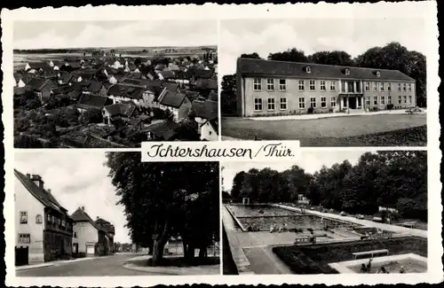 Ak Ichterhausen in Thüringen, Panorama vom Ort, Schule, Straßenpartie, Freibad