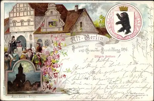 Wappen Litho Berlin, Berliner Gewerbeausstellung 1896, Spandauer Tor, Mondschein
