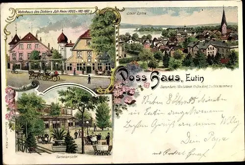 Litho Eutin in Ostholstein, Panorama vom Ort, Wohnhaus Joh. Heinr. Voss, Garten