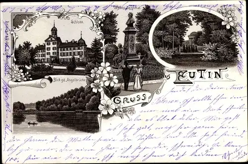 Litho Eutin in Ostholstein, Schloss, Weber Denkmal, Angelbrücke, Pavillon