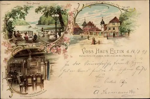 Litho Eutin in Ostholstein, Voss Haus, Voss Brücke, Luisenzimmer