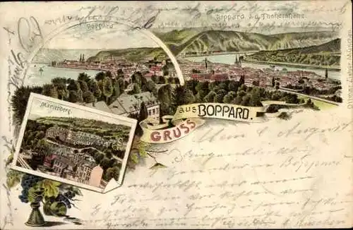 Litho Boppard am Rhein, Marienberg, Boppard, Panorama von der Thonetshöhe