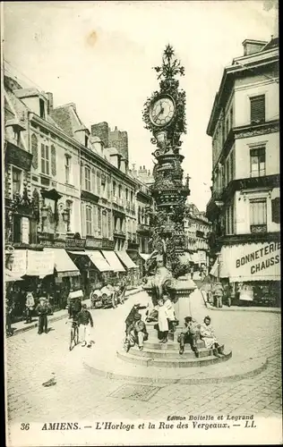 Ak Amiens Somme, L'Horloge et la Rue des Vergeaux