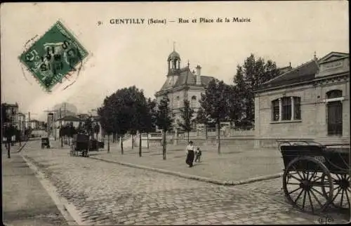 Ak Gentilly Val-de-Marne, Rue et Place de la Mairie