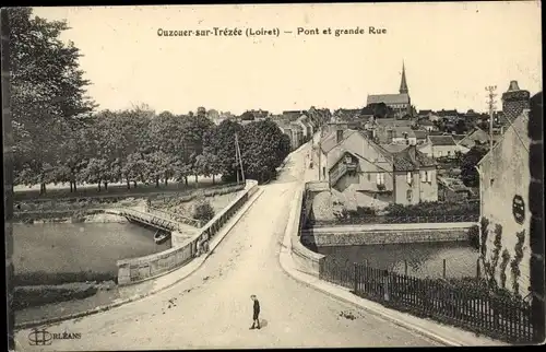 Ak Ouzouer sur Trézée Loiret, Pont et grande Rue