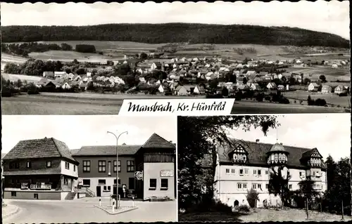 Ak Manspach Mansbach Elsass Haut Rhin, Panorama vom Ort, Gasthof Unterwirtshaus