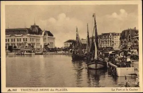 Ak Trouville Calvados, Reine des Plages, Le Port et le Casino