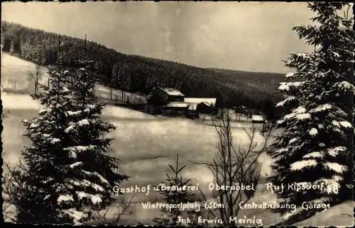 Ak Oberpöbel Dippoldiswalde im Osterzgebirge, Gasthof und Brauerei Oberpöbel, Winter