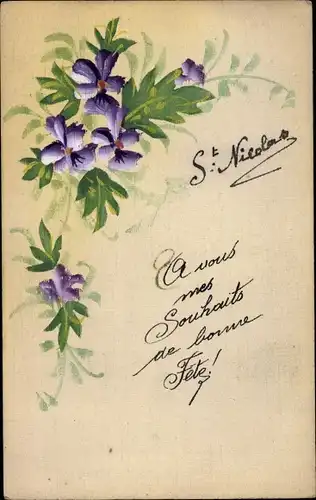 Handgemalt Ak St. Nicolas, Nikolaus, Blumen
