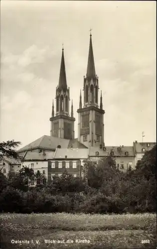 Ak Oelsnitz Vogtland, Blick auf die Kirche