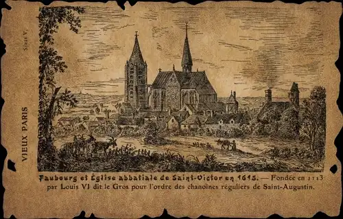 Ak Paris V., Faubourg et eglise abbatiale de Saint Victor en 1615