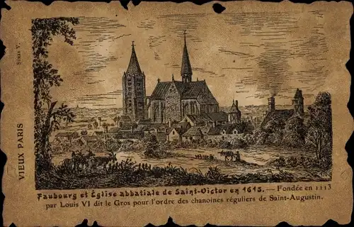 Ak Paris V., Faubourg et Eglise abbatiale de Saint Victor en 1613