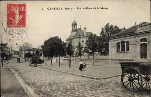 Ak Gentilly Val-de-Marne, Rue et Place de la Mairie