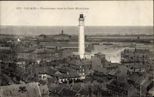 Ak Calais Pas de Calais, Panorama vers la Gare Maritime