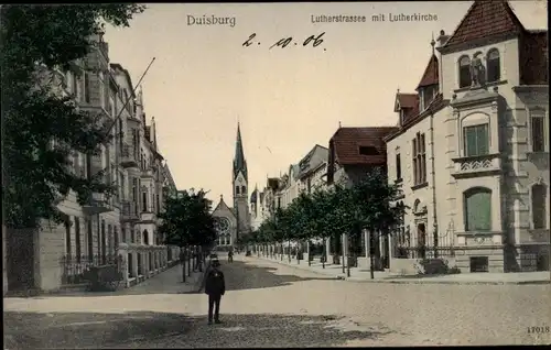 Ak Duisburg im Ruhrgebiet, Lutherstraße, Lutherkirche