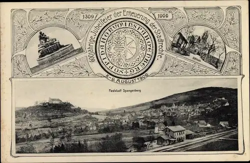 Passepartout Ak Spangenberg Hessen, 600 Jahrfeier der Erneuerung der Stadtrechte 1909, Schloss