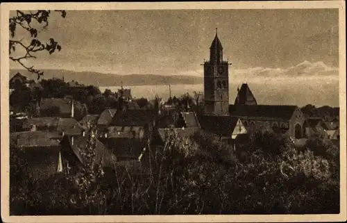 Ak Überlingen am Bodensee Baden Württemberg, Totalansicht, Kirchturm