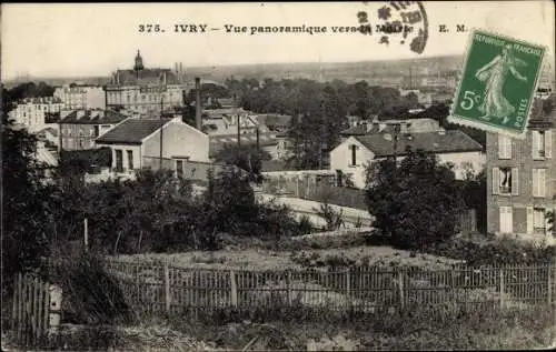 Ak Ivry sur Seine Val de Marne, Vue panoramique vers la Mairie