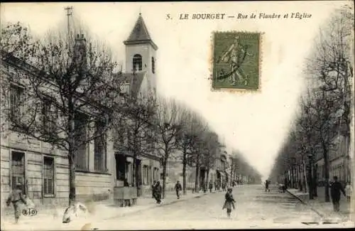 Ak Le Bourget Savoie, Rue de Flandre et l'Église