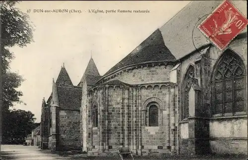 Ak Dun sur Auron Cher, L'Église, partie Romane restaurée