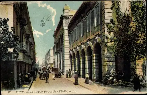 Ak Tunis Tunesien, La Grande Poste et Rue d'Italie