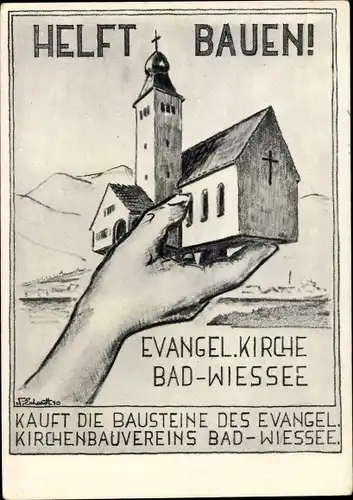 Künstler Ak Erhardt, W., Bad Wiessee in Oberbayern, Baustein Evangelische Kirche
