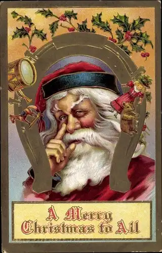 Präge Ak Frohe Weihnachten, Weihnachtsmann, Santa Claus, Hufeisen