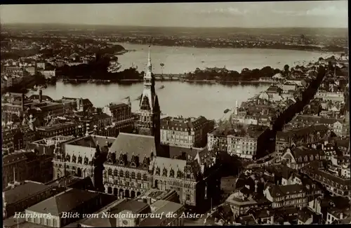 Ak Hamburg, Blick von Nikolaiturm auf die Alster