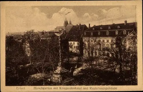 Ak Erfurt in Thüringen, Hirschgarten, Kriegerdenkmal, Regierungsgebäude