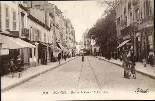 Ak Roanne Loire, Rue de la Cote et le Carrefour