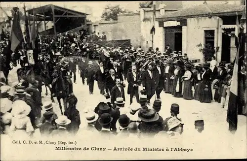 Ak Cluny Saône-et-Loire, Millénaire, Arrivée du Ministre à l'Abbaye