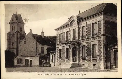 Ak Pontault Seine et Marne, Mairie, Eglise