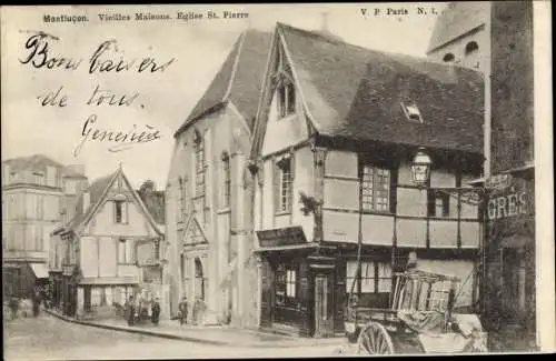 Ak Montlucon Allier, Vieilles Maisons, Église St. Pierre