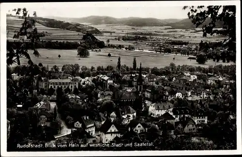 Ak Rudolstadt in Thüringen, Blick vom Hain auf westliche Stadt und Saaletal