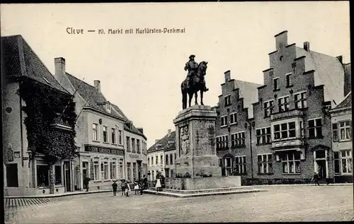 Ak Kleve am Niederrhein, Kleiner Markt mit Kurfürstendenkmal