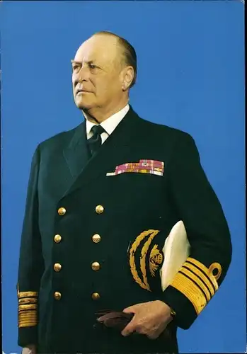 Ak König Olav V. von Norwegen, Portrait in Marineuniform