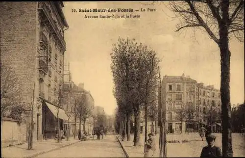 Ak Saint Maur des Fosses Val-de-Marne, Le Parc, Avenue Emile Zola et la Poste