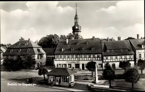 Ak Zwönitz im Erzgebirge Sachsen, Bäckerei, Kirchturm