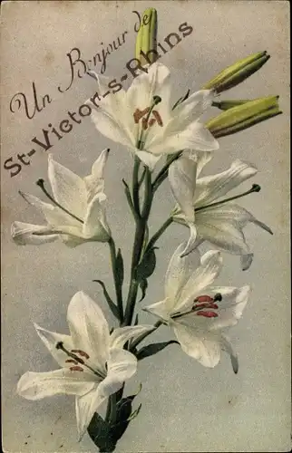 Künstler Ak St. Victor sur Rhins Loire, Bonjour, Fleurs