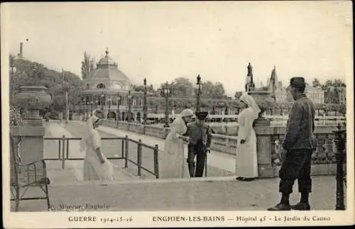 Ak Enghien les Bains Val-de-Oise, Hôpital 45, Jardin du Casino