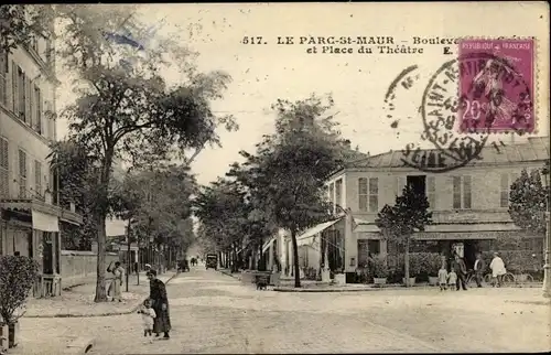 Ak Parc St. Maur Val-de-Marne, Boulevard et Place du Théâtre