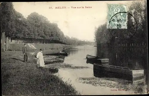 Ak Melun Seine et Marne, Vue sur la Seine