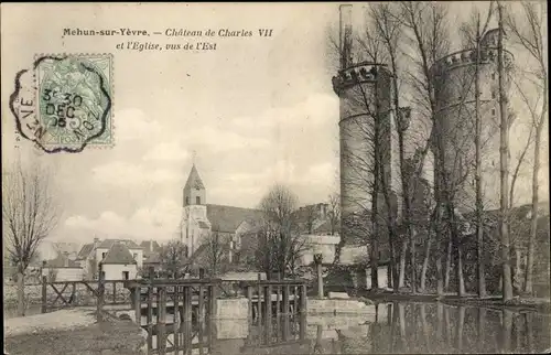 Ak Mehun sur Yèvre Cher, Château de Charles VII et l'Église, vus de l'Est